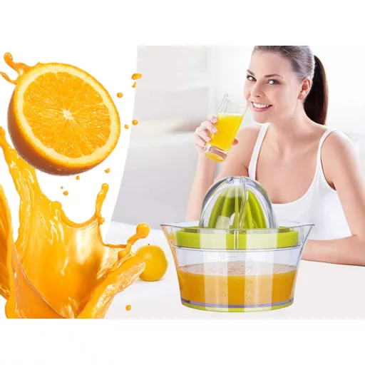Kézi citrusfacsaró, 400 ml-es tartállyal, műanyag reszelővel, friss narancs- és citromlé készítéséhez.