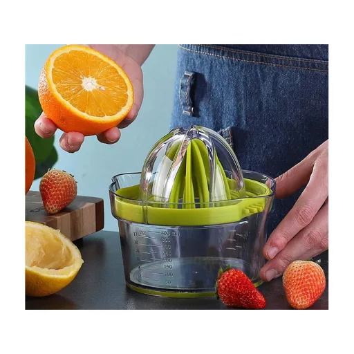 Kézi citrusfacsaró, 400 ml-es tartállyal, műanyag reszelővel, friss narancs- és citromlé készítéséhez.