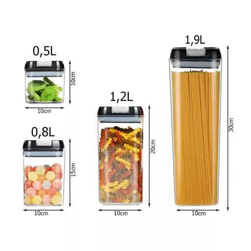 Légmentesen záródó konyhai ételtároló szett – 5 db-os